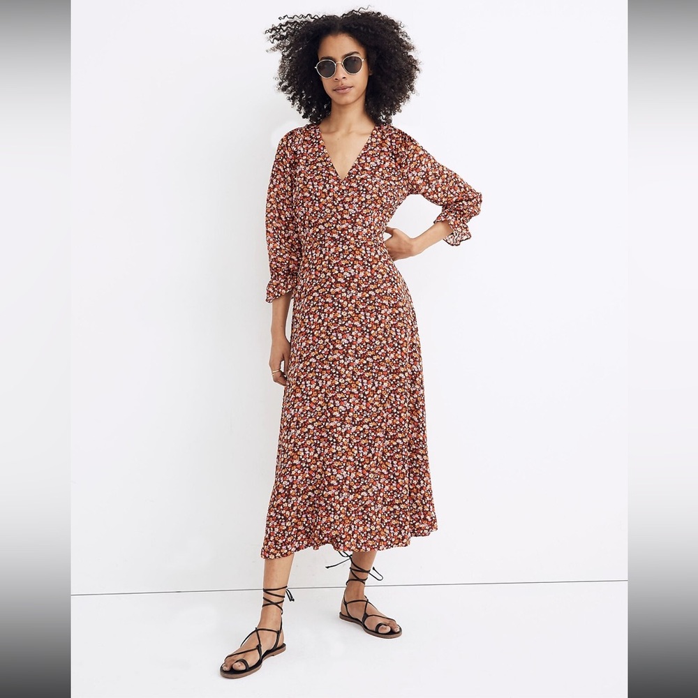 Madewell Floral Midi Dress - Red and White